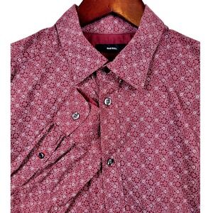 Diesel XL Floral Print Button Down Shirt Long‎ Sleeve Burgundy Menswear